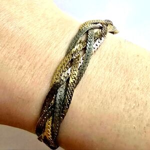 Vintage bracelet braided tri-color tricolor gold silver copper tone retro